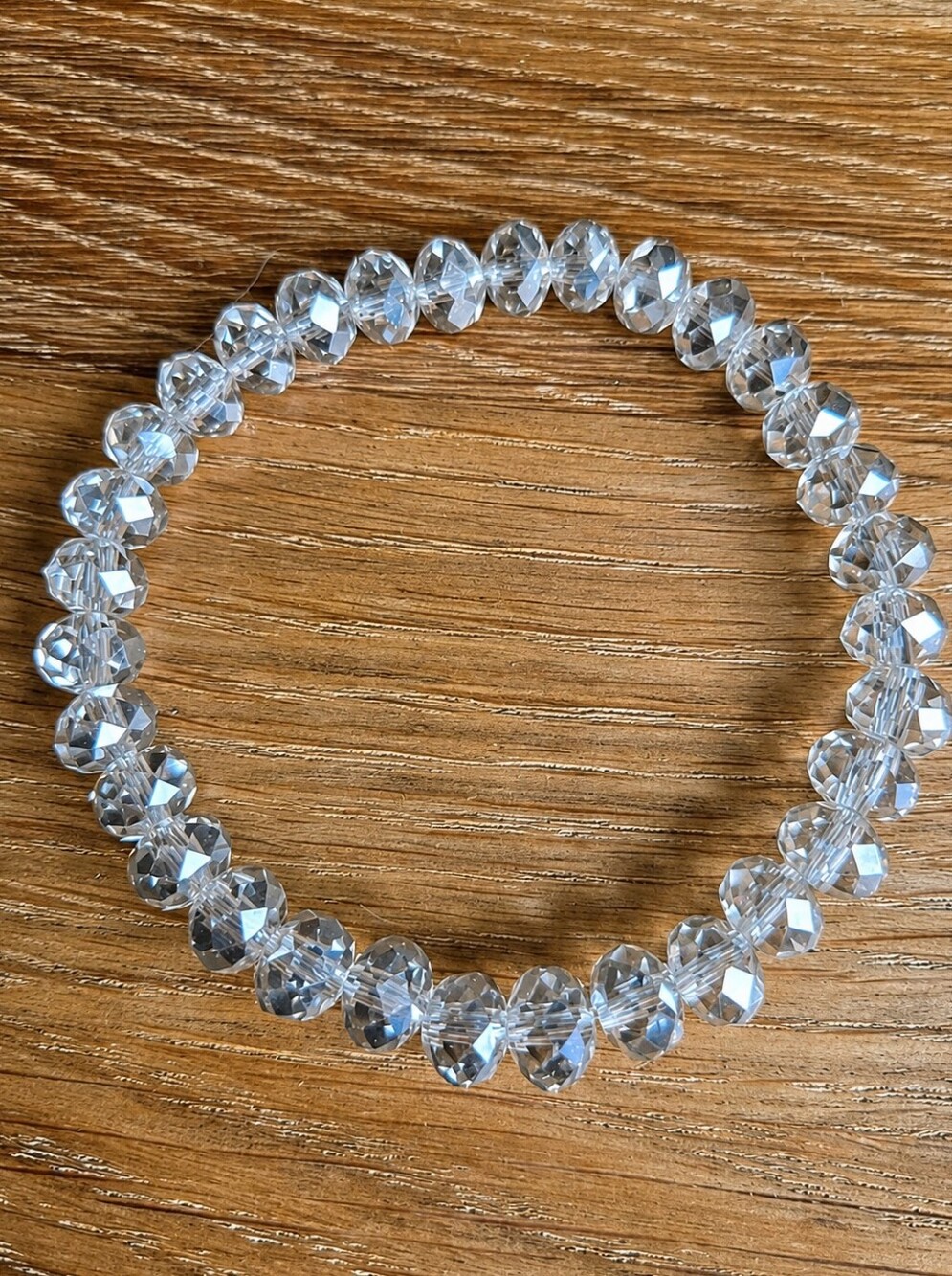 Light Yellow / Clear Crystal Bead Stretch Bracelet - Hand Crafted